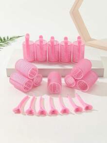 12件套自粘式卷发器套装，含12个鳄鱼夹，适用于长发、中长发、短发、浓密发质、稀疏发质，打造蓬松发型，沙龙级美发工具，DIY发型（粉色），无需加热，美发造型产品及配件，适用于理发店、美容院、返校季、旅行和度假。 - 粉色 - 查看 3