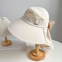 1pc New Large Brim Sun Hat For Women, Face & Neck Protection, UV Blocking, Bowknot Decor Bucket Hat,Accsesories - Multicolor - View 9