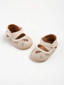 Newborn Infant Girls' Mary Jane Shoes, Non-Slip Sole Ballet Flats, Princess Dress Shoes, Infant Toddler First Walking Shoes - Apricot - View 4