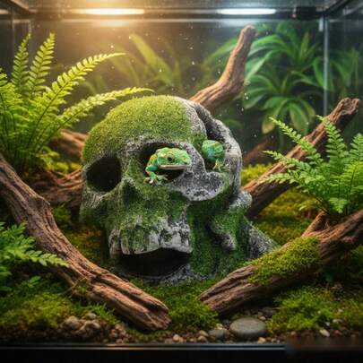 1pc Resin Flocked Skull Aquarium Decor - Fish Tank Supplies & Reptile Cave Ornament For Bearded Dragon, Snake, Spider, Scorpion, Gecko - Aquarium Decor, Fish Supplies, Reptile Stuff, Bearded Dragon Supplies, Snake Enrichment - Ideal For Fish Tank Stuff, Reptile Terrarium, Gecko Supplies