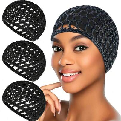 Red de pelo para mujer, gorro de pelo hecho a mano de ganchillo y tejido, gorro de pelo calado, gorro de pelo plano, gorro de pelo colorido, cobertor de red de pelo, gorro de dormir multifuncional, accesorios de gorro para el cuidado del cabello