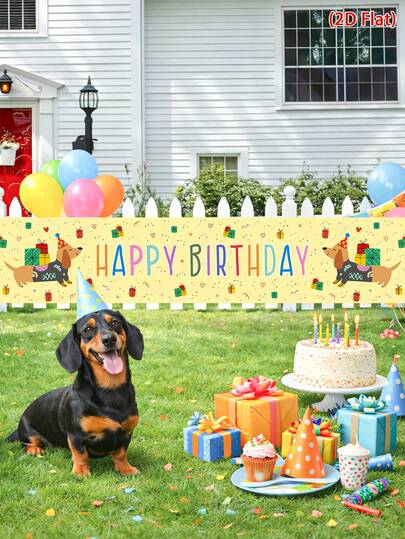 1件彩色腊肠犬生日装饰横幅，可爱腊肠犬设计，适用于一周岁生日派对背景装饰、派对房间装饰、花园/托儿所装饰、生日派对主题装饰、家居装饰、一周岁生日装饰、婴儿派对装饰、性别揭晓礼物、一周岁生日礼物、墙面装饰