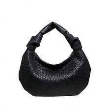 Women's Crescent-Shaped Handbag, Black And Burgundy, Double-Knot Design, PU Material, Lightweight And Fashionable, Suitable For Outings And Parties - Multicolor - View 14