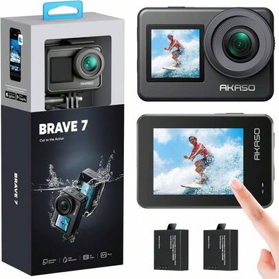 AKASO Brave 7 (Versión para MX) Cámara de Acción 4K 20MP WiFi Doble Pantalla Táctil Control de Voz Cámara Deportiva EIS 2.0 IPX8 Camara Acuatica Sumergible con Control Remoto 2 Baterías Cámara de Vlog UBW1
