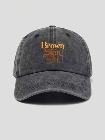 1pc Unisex "Brown Skin Girl" Retro Washed Baseball Cap, Adjustable Strap Design Suitable For Commuting, Entertainment, Travel, Vacation And Other Occasions