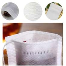 100 túi lọc trà dùng một lần cao cấp - Túi lọc gia vị có dây rút bằng vải không dệt, tiện lợi để pha trà, bộ lọc lá trà kín. - trắng - Xem 4