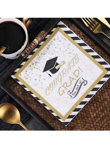 40/20pcs/Pack Graduation Season Napkins, Black & Gold Graduation Party Table Decor Napkins, Personalized Graduation Party Napkins, Perfect For Graduation Celebration - Multiple Styles - View 2