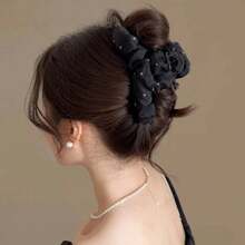 1pc Elegant Polka Dot Pleated Mesh Hair Clip, Graceful Hair Claw For Updo, Spring/Summer - Multicolor - View 3