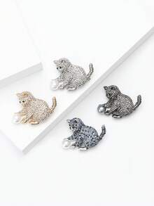 Cute Rhinestone Cat Brooches - Fashion Animal Pins For Women Unisex Casual Party Jewelry Accessories / Friends Gifts Badges Decoration - Cat - View 3