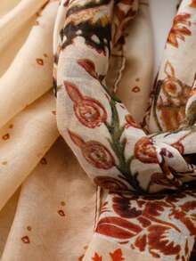 Women's Retro French Ditsy Floral Scarf, Soft Chiffon Floral Shawl Wrap, Caramel Color - Orange - View 8