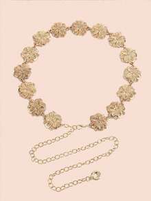 1pc Women's Rhinestone Belt, Bohemian Vintage Rose Gold Flower Carved Waist Chain, Suitable For Pairing With Western Style Jeans, Skirts, Evening Dresses, For Parties, Beach Vacations, Music Festivals, Gifts For Holidays, Birthdays, Christmas, New Year - Vàng 2 - Xem 1