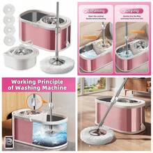 Spin Mop And Bucket With Wringer Set For Home,360° Mop And Bucket With Separate Clean And Dirty Water,Wet Dust Mop For Floor Cleaning With Extra Refills (Pink) - Pink - 查看 2