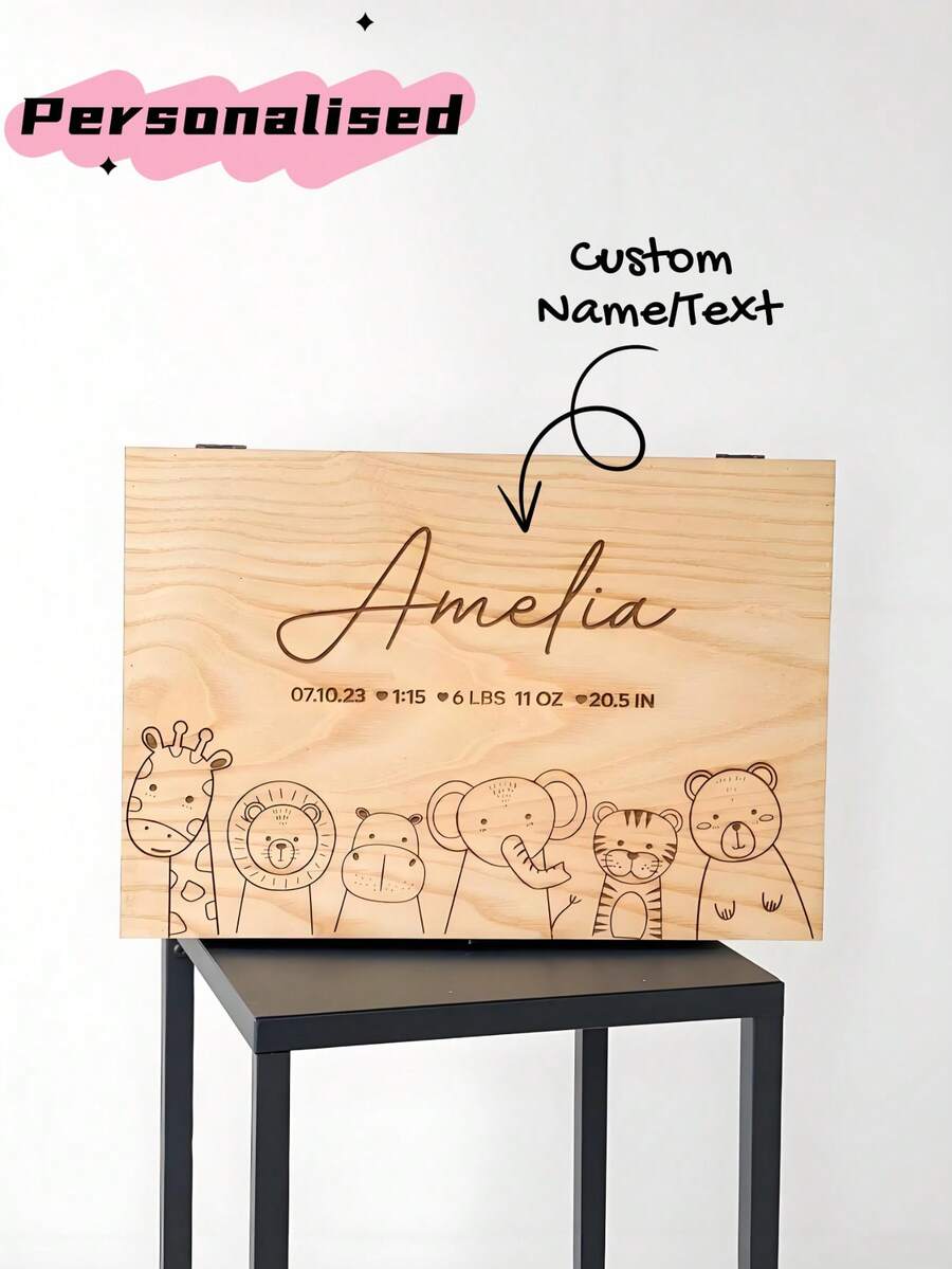 Personalized Animal Theme Baby Keepsake Storage Box, Suitable For Boys And Girls, Customized Newborn Storage Box, Ideal Children's Gift - Multicolor - View 1
