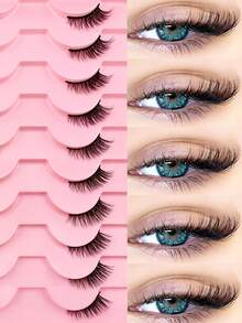 10 Pairs Natural Wispy Short False Eyelashes, Cat Eye Makeup Effect, Reusable Eyelash Extensions, 3/4 Lashes - Cat Eye Lashes - View 2