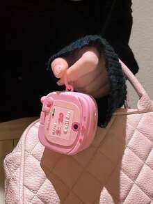 Cute Apple Pink Bluetooth Earphone Protective Case, Soft Shell Mini Mirror Wireless Earbuds Cover, Compatible With AirPods 1/2/Pro/3/Pro (2nd Generation) - Pink - View 3