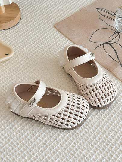 1 Pair Girls/Toddlers Fashion Hollow Out Sandals, Casual Party/Strap Style, Breathable Mesh Material, Children Flat Shoes, Apricot Bohemian Style, Western Music Festival Party Outfit
