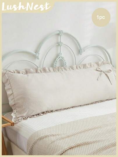 1pc Polyester Solid Beige Bow Decorative Pillow Cover (Pillow Insert Not Included), Soft And Skin-Friendly Polyester Fabric, Suitable For Bedroom, Master Bedroom, Guest Room, Bowknot Decor, Neutral Color Tone, Pillow Cover, Aesthetic Bedding, Minimalist Style, Comfortable Bedroom, Home Decor, Soft Touch