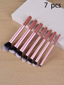 7pcs Makeup Brush Set, Nylon Bristles & Colorful Storage Box - All Light Beige Series, Complete Makeup Tool Set From Beginner To Professional, Ideal Gift For Women, Soft And Lightweight, Precise Application, Suitable For Blush, Eyebrows, Lips And Face Makeup - Pink - View 2