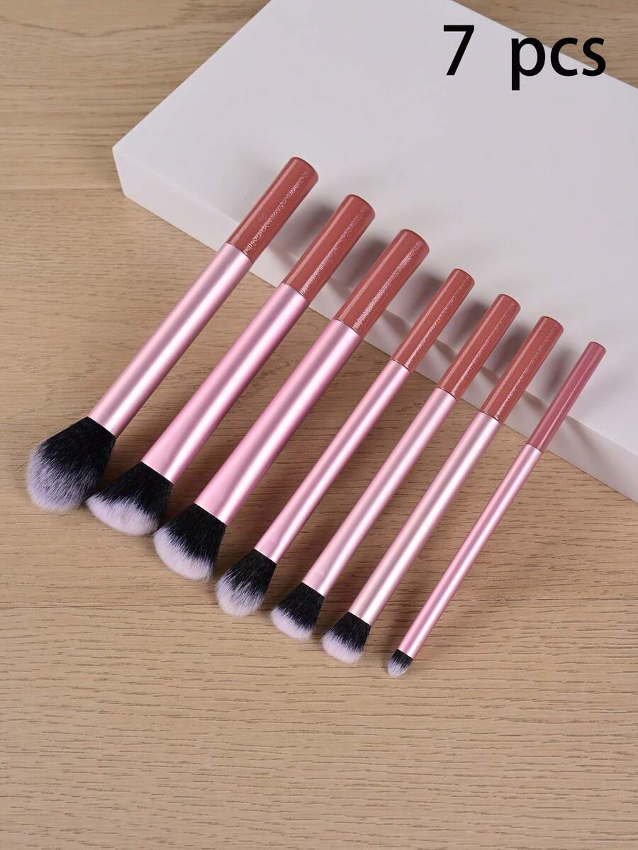 7pcs Makeup Brush Set, Nylon Bristles & Colorful Storage Box - All Light Beige Series, Complete Makeup Tool Set From Beginner To Professional, Ideal Gift For Women, Soft And Lightweight, Precise Application, Suitable For Blush, Eyebrows, Lips And Face Makeup