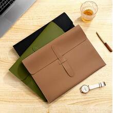 Customized Logo Leather Snap Closure Minimalist A4 Document Folder, Business File Bag, Exam Material Bag, Office Document Bag, Briefcase, Large Capacity, High-Quality, Business Gift - Multicolor - View 8