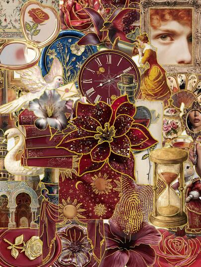 50pcs Retro European Stickers Aesthetics With Gold Foil Accents Notebook Scrapbook Journal Decorations Water Bottle Guitar Helmet DIY Decals