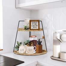 2 Tier Corner Storage Shelf Counter Standing Rack, Bathroom Counter Organizer, Wood Bathroom Organizer Countertop, Cosmetic Vanity Tray Kitchen Spice Rack, Bathroom Storage Decor - 烤色 - 查看 6