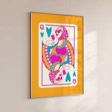 1pc Frameless Queen Of Hearts Card, Colorful Preppy Y2K Print, Pink & Orange Art Poster, Boho Wall Decor, Girly Dorm Art, Retro Funky Wall Art, Vintage Chic Poster For Living Room - Playing Cards - View 4