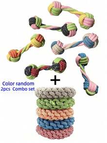 1 pieza Juguete de mascota tejido con cuerda de algodón, duradero y resistente, un juguete de cuerda masticable duradero para que los perros mastiquen y limpien los dientes, también adecuado para juegos de tira y afloja, divertido para perros grandes, medianos y pequeños que disfrutan de masticar, color aleatorio - Azul - Ver 16