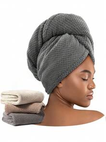 1pc Coral Fleece Simple Solid Color Pineapple Texture Hair Drying Towel, Absorb Water For Long/Short Hair - Multicolor - View 6