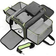 Foldable Cat Carrier, Portable Bag For Small Dogs, Cat Travel Bag For The Car, Expandable Pet Backpack With Large Capacity, Portable And Lightweight Cat Carrier, Pet Travel Essentials - 灰色+綠色 - 查看 12