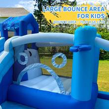 Spiral Single Slide Inflatable Water Park With Trampoline & Water Cannon, Pool Included, Dry & Wet Dual-Use, Summer Backyard Fun Toy(Blue And White ) (Oxford Material) - Multicolor - View 4