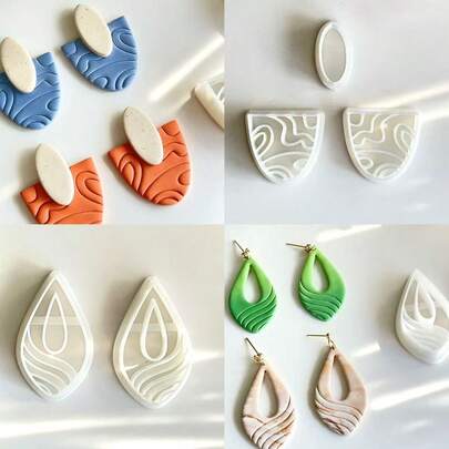 抽象造型聚合物粘土模具套装，适用于制作法式耳环、耳环、吊坠等手工珠宝。