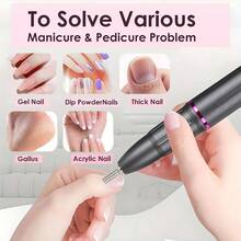 Rechargeable Electric Nail Drill,1600mAh USB Rechargeable Professional Portable Cordless High-Speed Electric Nail File, LED Display,32-Speed Adjustable,Nail File Machine Kit For Acrylic Nails, Gel Nails Polishing,Nail Removal, Nail Shaping, Nail Surface Polishing, Rhinestone Removal, Nail Care, Home Manicure Salon, Foot Care Polishing And Shaping Tool,Professional Nail Enhancement Tool Set,Beginners And Professionals,Best Gift For Women - 彩色 - 查看 6