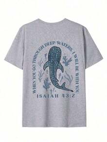 Plus Size Women's T-Shirt - Women's Fashionable Summer Crew Neck Short Sleeve-Shirt, Soft And Comfortable, Casual And Versatile. Featuring Ocean Life Whale Shark, Coral, Seaweed, Christian When You Pass Through Waters, I Will Be With You English Letter Print Pattern, Exuding Youthful Vitality. Suitable Back To School Season, Casual, Running,, Party, And Other Occasions. Loose, Streetwear Style, Also Suitable Outdoor Wear, An Choice Summer Outfits. Casual Daily Wear-Shirt,Retro-Shirt,Clothing Autumn And Winter,Male And Female Neutral Short Sleeves,Clothes Plus Size,Sweatshirt,Clothes Women,Tops,New Year's Clothing,Womens Tops,Spring,Summer Tops Women,Spring Clothes,Vacation Outfits Women,Valentines Gifts,Summer - Grey - View 8