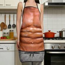 1pc Men's Muscle Pattern Apron, Creative Fitness Themed Kitchen Apron, Muscle, Chest, Abs Design, Cooking, Baking, BBQ Protective Apron - A - View 5