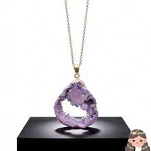 1件天然石英晶体切片吊坠，镶嵌紫水晶，镀金边缘，不对称镂空设计，锌合金材质，男女皆宜 - 金洞吊墜 - 查看 15