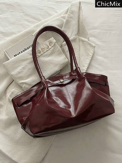 纯色百搭大容量五金装饰个性手提包，皮革柔软顺滑，褶皱设计，通勤女式单肩包，适合购物、携带钱包、年轻女性、大学生、新人、白领等。非常适合办公室、大学、工作、商务、通勤、户外活动、旅行和郊游等场合。