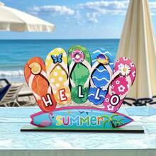 1pc Summer Slipper Wooden Desktop Decor - Slipper Shaped, Suitable For Home, Office And Party Use, Summer Theme Party Decoration - Multicolor - View 7