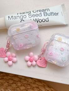 Flower Tie Dye Floral Design Transparent Protective Case Compatible With Airpods Pro 3rd Gen, 4th Gen, 2nd Gen - Baby Pink - View 5