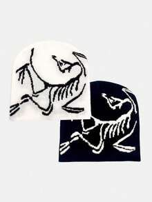 1pc Cute Bird Pattern Unisex Knit Beanie Hat, Autumn/Winter Letter Knit Cap, Recommended Winter Outfit Accessory & Gift - A - View 7