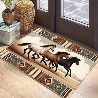 1pc Three Galloping Horses Doormat, Welcome Mat, Small Carpet, Outdoor Doormat, Kitchen Rug, Home Decor, Front Door Mat, Area Rug, Outdoor Mat, Home Decor, Area Carpet, Garden Carpet, Washable Rug