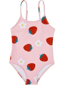 Girls Bathing Suit Size 2-10 Years - Cute Toddler Swimsuit Girl Adjustable One Piece Swimwear For Summer Beach Wear - A Strawberry - 查看 8