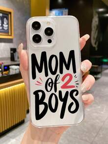 母亲节手机壳，透明手机壳，印有“两个男孩的妈妈”字样，理想的母亲节礼物，透明防震保护壳，兼容全系列，适合日常使用/送礼 - 無色 - 查看 2