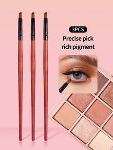 3pcs Faux Redwood Ultra-Fine Eyeliner Brush, Eyebrow Brush, Concealer Brush, Soft Fiber Hair Durable Makeup Tools, Travel Friendly Makeup Essentials - Red - View 2