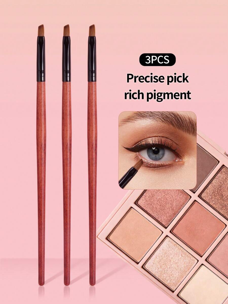 3pcs Faux Redwood Ultra-Fine Eyeliner Brush, Eyebrow Brush, Concealer Brush, Soft Fiber Hair Durable Makeup Tools, Travel Friendly Makeup Essentials