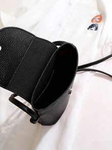 新款女士手提包 PU 皮革单肩包 时尚可调节肩带 大容量斜挎包 女士软翻盖手机包 - 黑色 - 查看 2