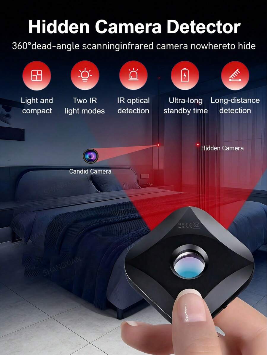 1pc USB Rechargeable Infrared Camera Detector, Portable & Invisible Camera Finder Spy Camera Detector, Anti-Spy Detector, Camera Scanner Travel, For Hotel,Home, Bedroom, Bathroom, Etc USB Rechargeable - View 1