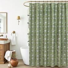 Cortina de ducha con estampado floral en verde salvia - Tela de mezcla de algodón con estampado vintage a bloques, decoración de baño estilo granja francesa, patrón estético de Cottagecore - Ajrakh2 Verde salvia - Ver 4