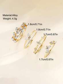4-Piece Set Of Butterfly Flower Rings With Rhinestones, Fashionable And Versatile, Light Luxury Temperament, And Handmade Accessories - Butterfly Shape - View 4