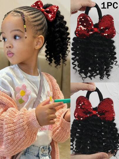 Tóc đuôi ngựa xoăn kiểu Afro 8 inch (1 cái) kèm kẹp nơ nhiều màu sắc - Tóc nối tổng hợp xoăn đen thủ công, búi tóc kiểu dreadlock cài kẹp, hoàn hảo cho tiệc sinh nhật, sử dụng hàng ngày và tạo thêm độ dày cho tóc.